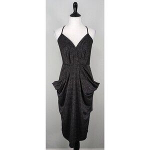 BCBGENERATION Black Silver Metallic V-Neck Formal Party Cocktail Dress Sz Small